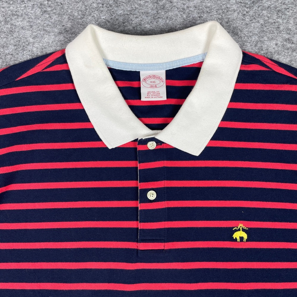 Brooks Brothers Polo Shirt Mens XXL Navy Red Striped Short Sleeve Original Fit
